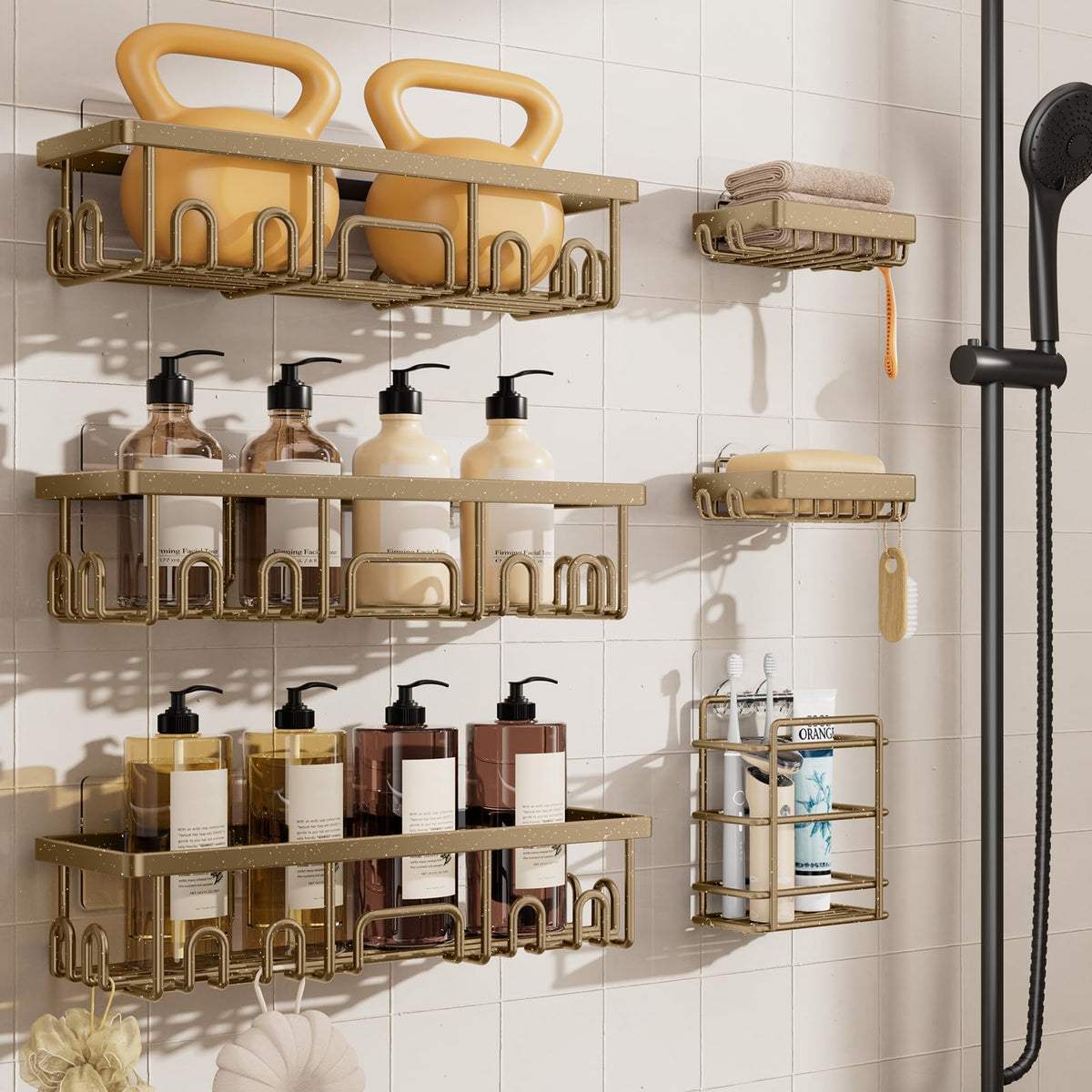Veken Shower Caddy 3-Pack, Advanced Rustproof Design, No Drilling Adhesive Shelves, Rack with Soap Holder, Large Capacity Bathroom Organizers and Storage, Wall-Mounted Kitchen & Home Decor, Black