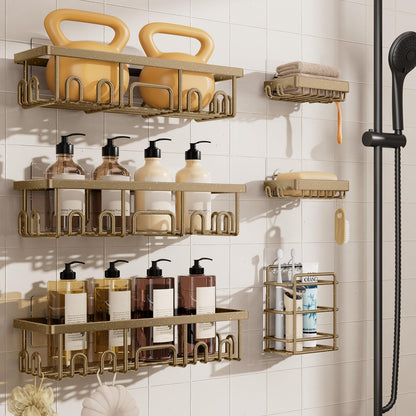 Veken Shower Caddy 3-Pack, Advanced Rustproof Design, No Drilling Adhesive Shelves, Rack with Soap Holder, Large Capacity Bathroom Organizers and Storage, Wall-Mounted Kitchen & Home Decor, Black