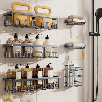 Veken Shower Caddy 3-Pack, Advanced Rustproof Design, No Drilling Adhesive Shelves, Rack with Soap Holder, Large Capacity Bathroom Organizers and Storage, Wall-Mounted Kitchen & Home Decor, Black