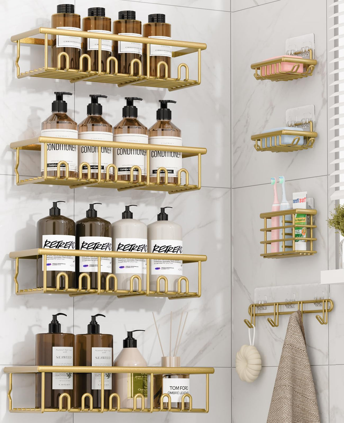 5 Pack Adhesive Bathroom Holders & Dispensers for Kids & Adults, Black