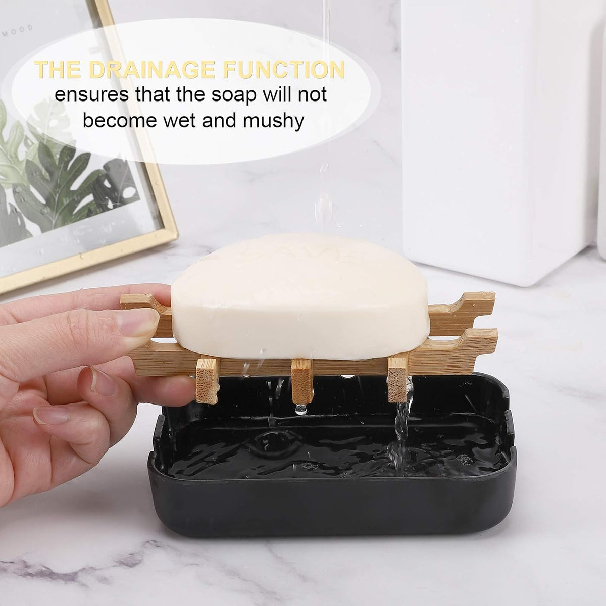 Bamboo Wooden Soap Dishes for Shower with Drainage for Bathroom Bar Soap Holder Soap Holder Sink Deck Bathtub Shower Tray (One Pieces Black)