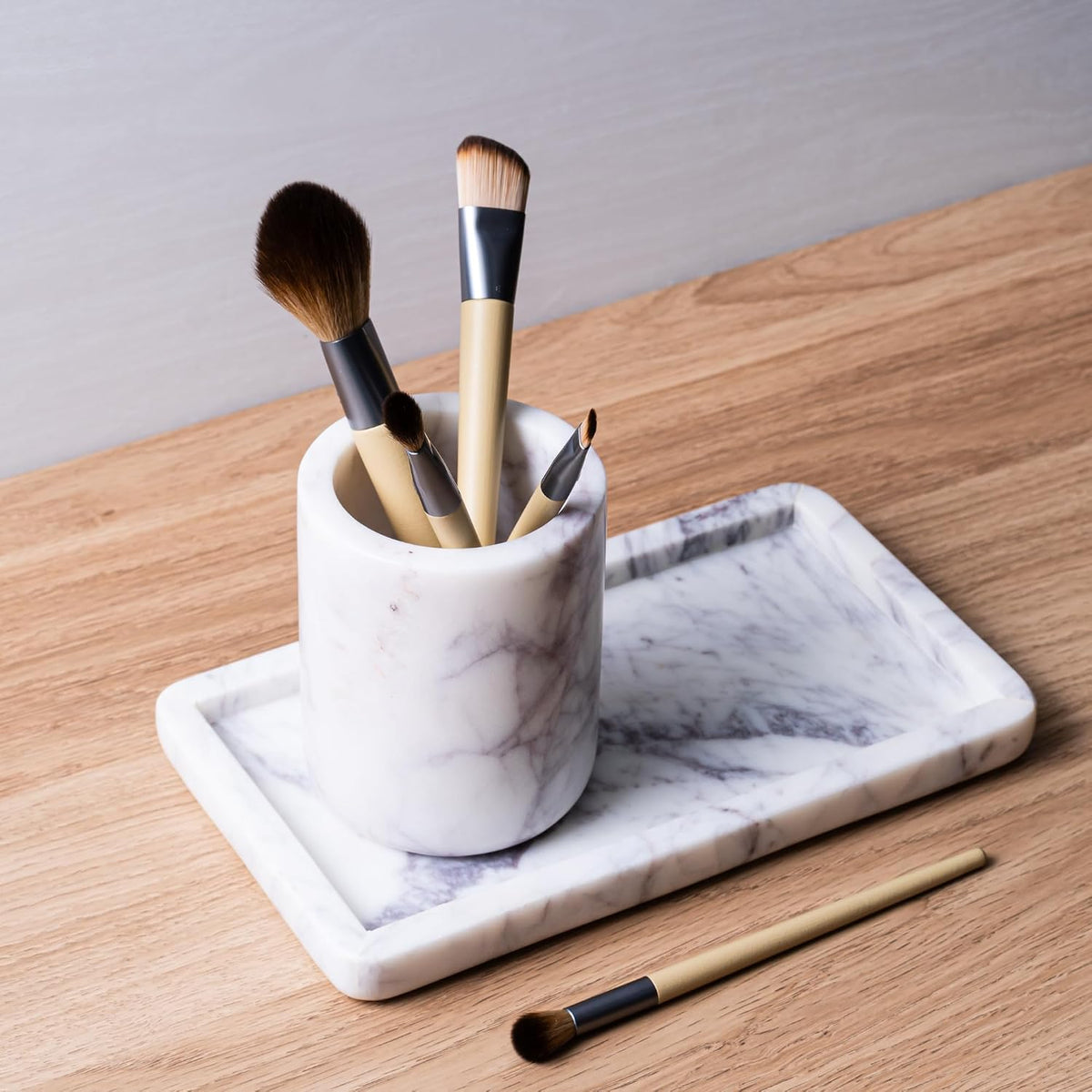 Cork & Mill Marble Toothbrush Holder Cup for Bathroom Countertop