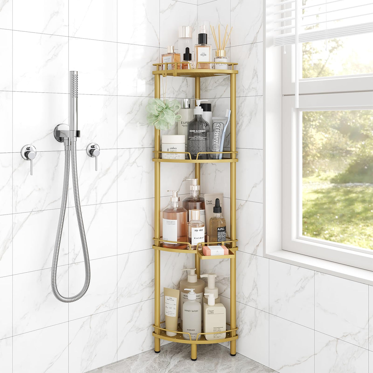 ELYKEN Corner Shower Caddy Standing, 3 Tier Metal Shower Organizer, Black