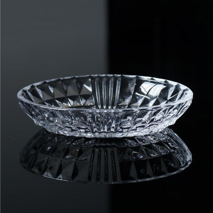 Clear Glass Soap Dish, Oval Bar Soap Holder with Embossed Raised Sides for Bathroom, Sink and Kitchen