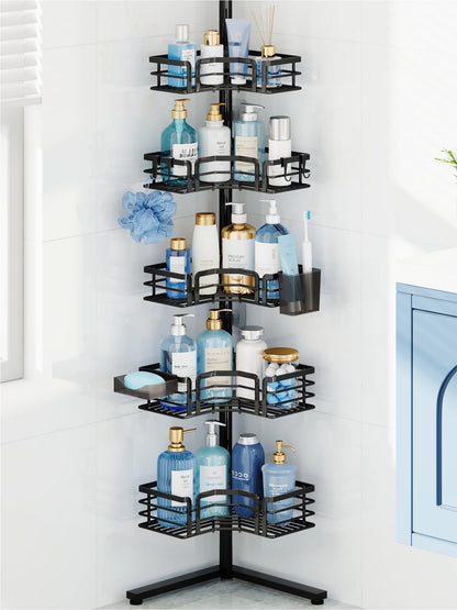 HapiRm Corner Shower Caddy Stand - 5-Tier Adjustable Shower Shelves, Black