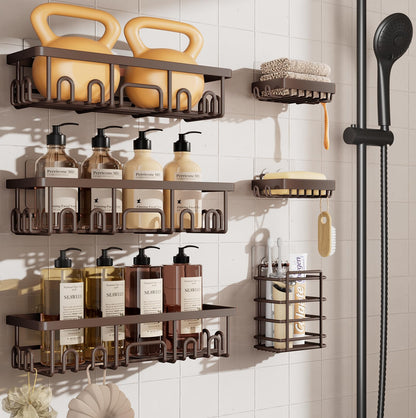 Veken Shower Caddy 3-Pack, Advanced Rustproof Design, No Drilling Adhesive Shelves, Rack with Soap Holder, Large Capacity Bathroom Organizers and Storage, Wall-Mounted Kitchen & Home Decor, Black