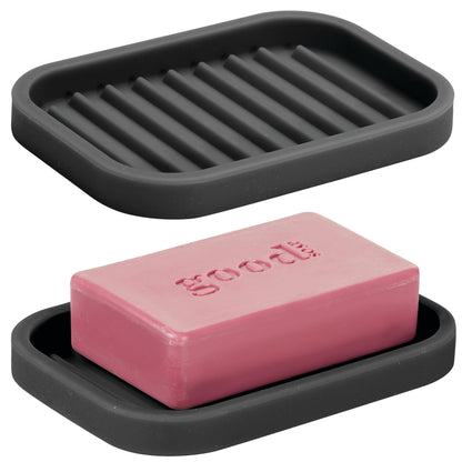 iDesign Silicone Soap Dish for Bar Soap or Scrub Brush, Black