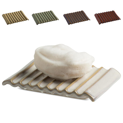 Zoeeker Self Draining Soap Dish, Ceramic Soap Holder with Waterfall Design