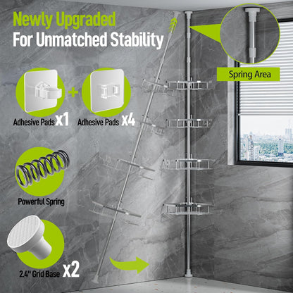 LAMU Corner Shower Caddy Tension Pole, 4-Tier Stainless Steel Organizer