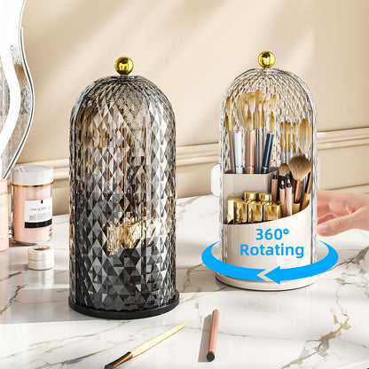 Dustproof Toothbrush Holder with Lid, 360 Rotating Countertop Electric Toothbrush Toothpaste Holders with Cover for Bathroom, 3 Slots Makeup Brush Holder with Lid for Vanity, Black