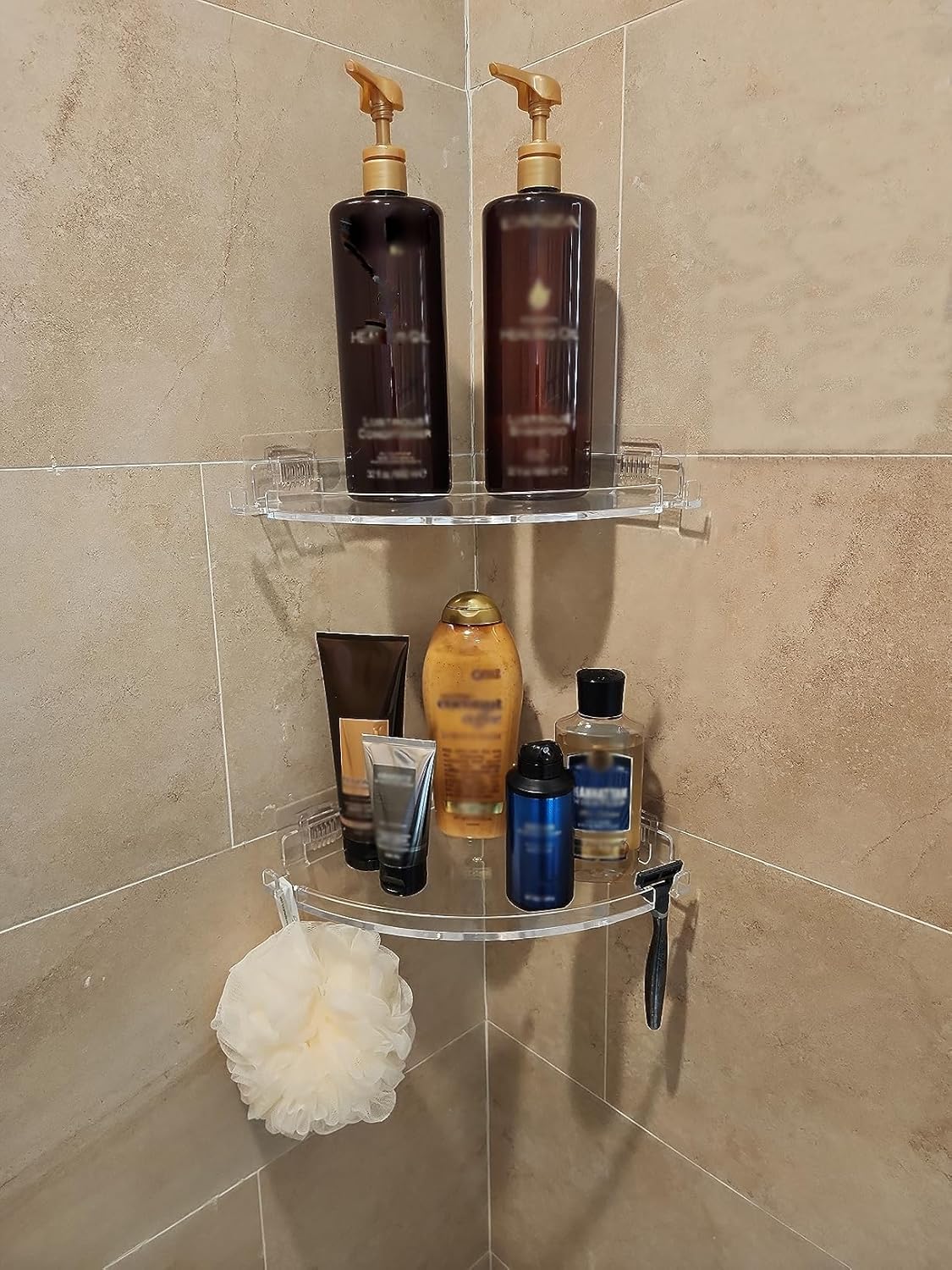 JiePai Adhesive Acrylic Corner Shower Caddy 2 Pack, Rustproof Bath Shelf
