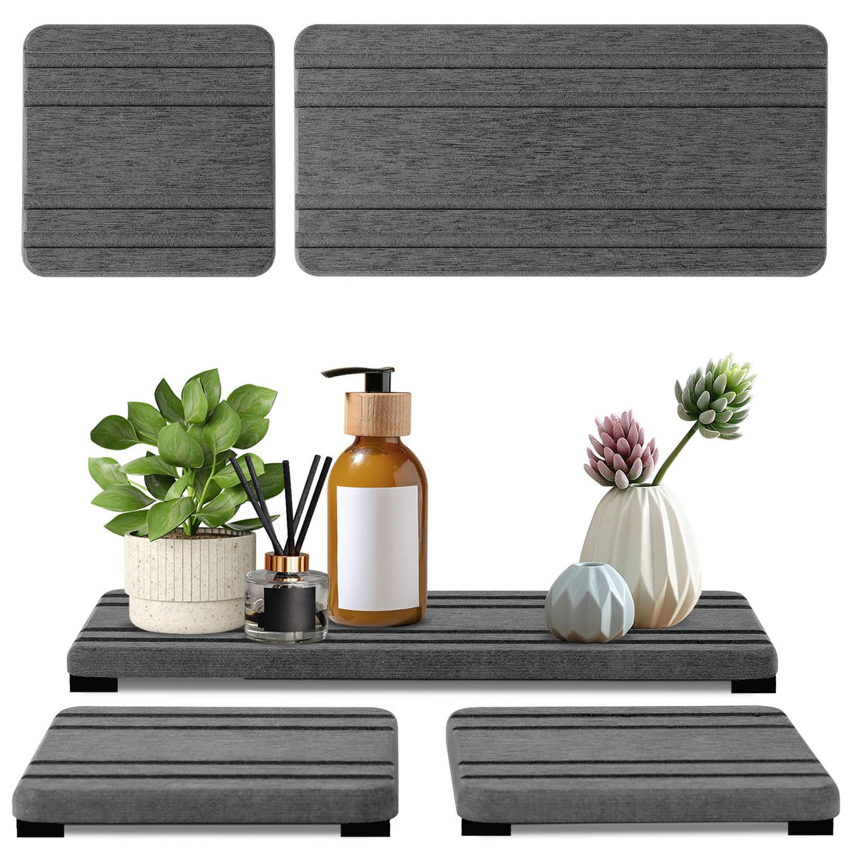 3PCS Water Absorbing Stone Tray, DryingNeat Diatomite Stone Sink Tray, Instant Dry Sink Coasters, Kitchen Sponge Hand Soap Holder, Countertop Fast Drying Counter Trays,8 * 4inch and 4 * 4inch