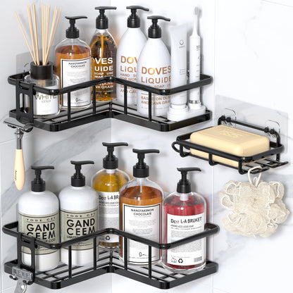 YASONIC Corner Shower Caddy Adhesive, 100% Rustproof Shower Organizer, No Drill Shower Shelf for Inside Shower, Wall-Mounted Shower Storage for Homes (2 Pack, White)