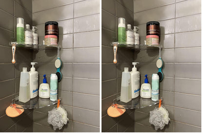 JiePai Adhesive Acrylic Corner Shower Caddy 2 Pack, Rustproof Bath Shelf
